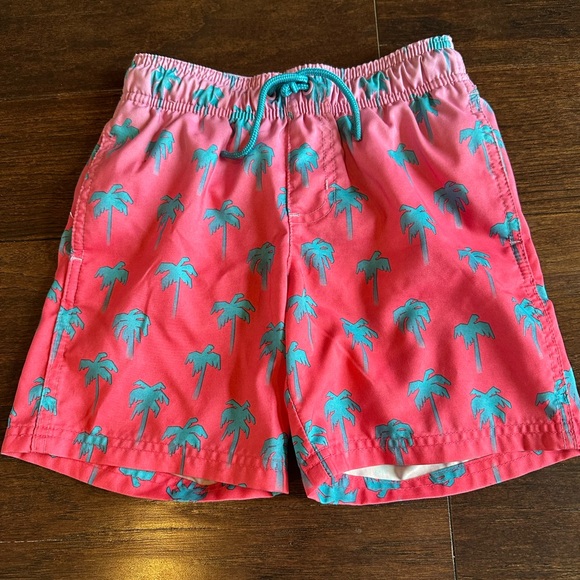 Kids Pink Palm Tree Swim Trunks, Sz Small 6-7 - Picture 1 of 4